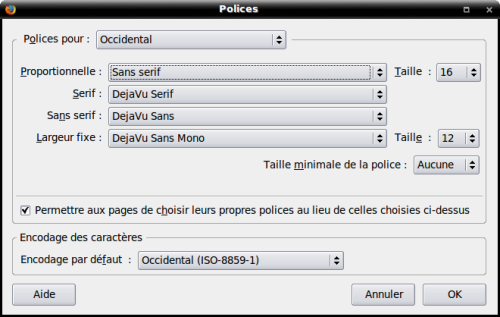 Configuration des polices de Firefox